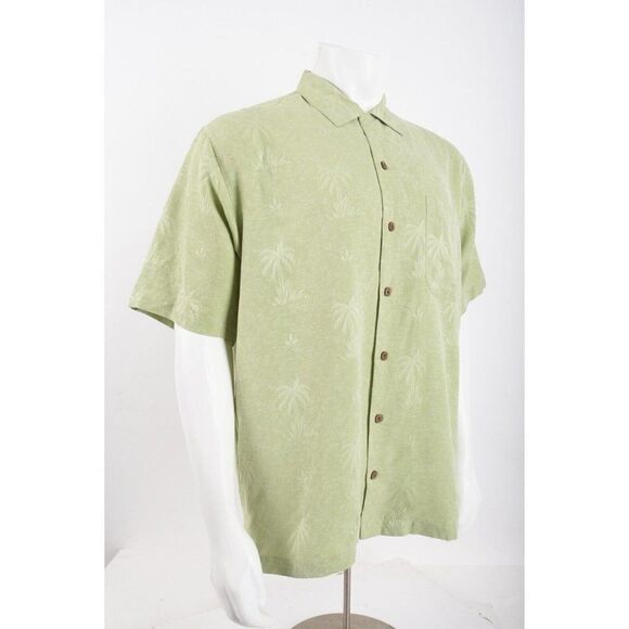 Tommy Bahama Shirt Top Palm Trees Size M Sage Green Silk Tropical - Picture 2 of 6